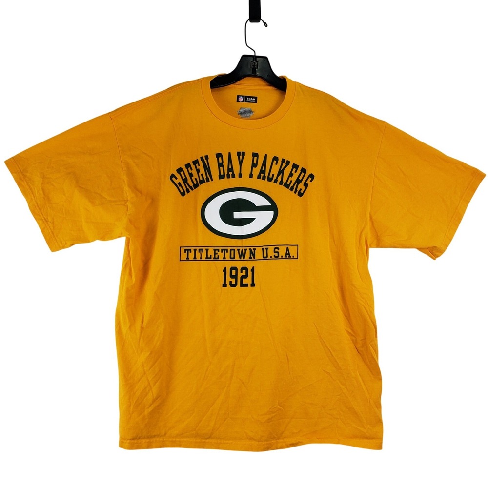 Green Bay Packers NFL Team Apparel T-Shirt Mens 2XL Gold Titletown 1921 Logo Fan